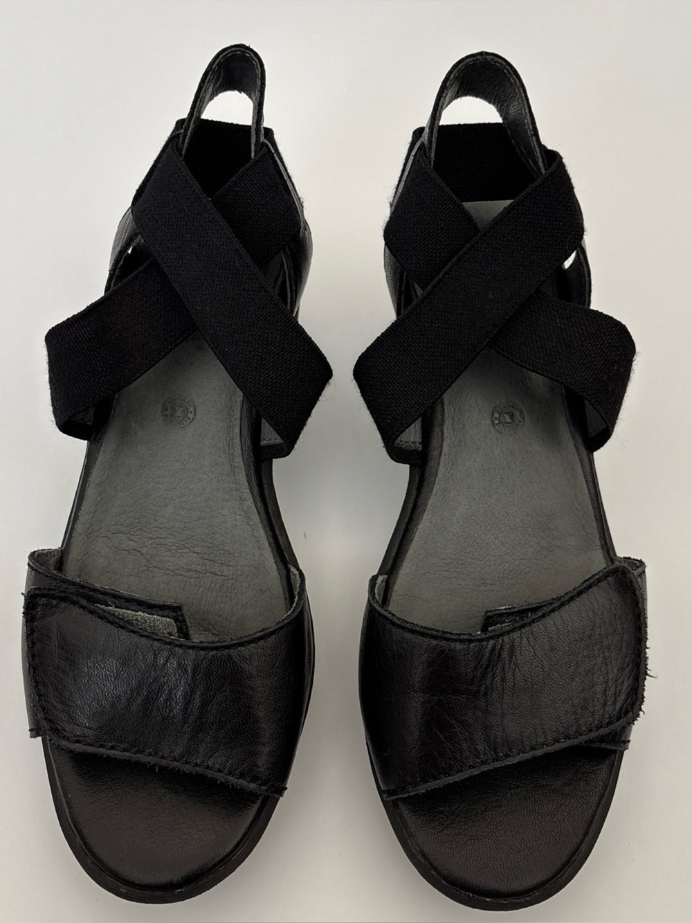 Bussola Zumaia Women Sandals 36 Black‎ Leather Ankle Strap Wedge Comfort